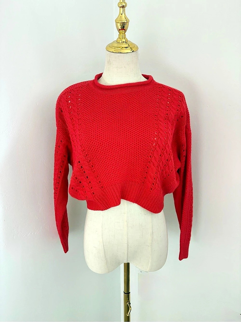 Red Cropped Knit Sweater